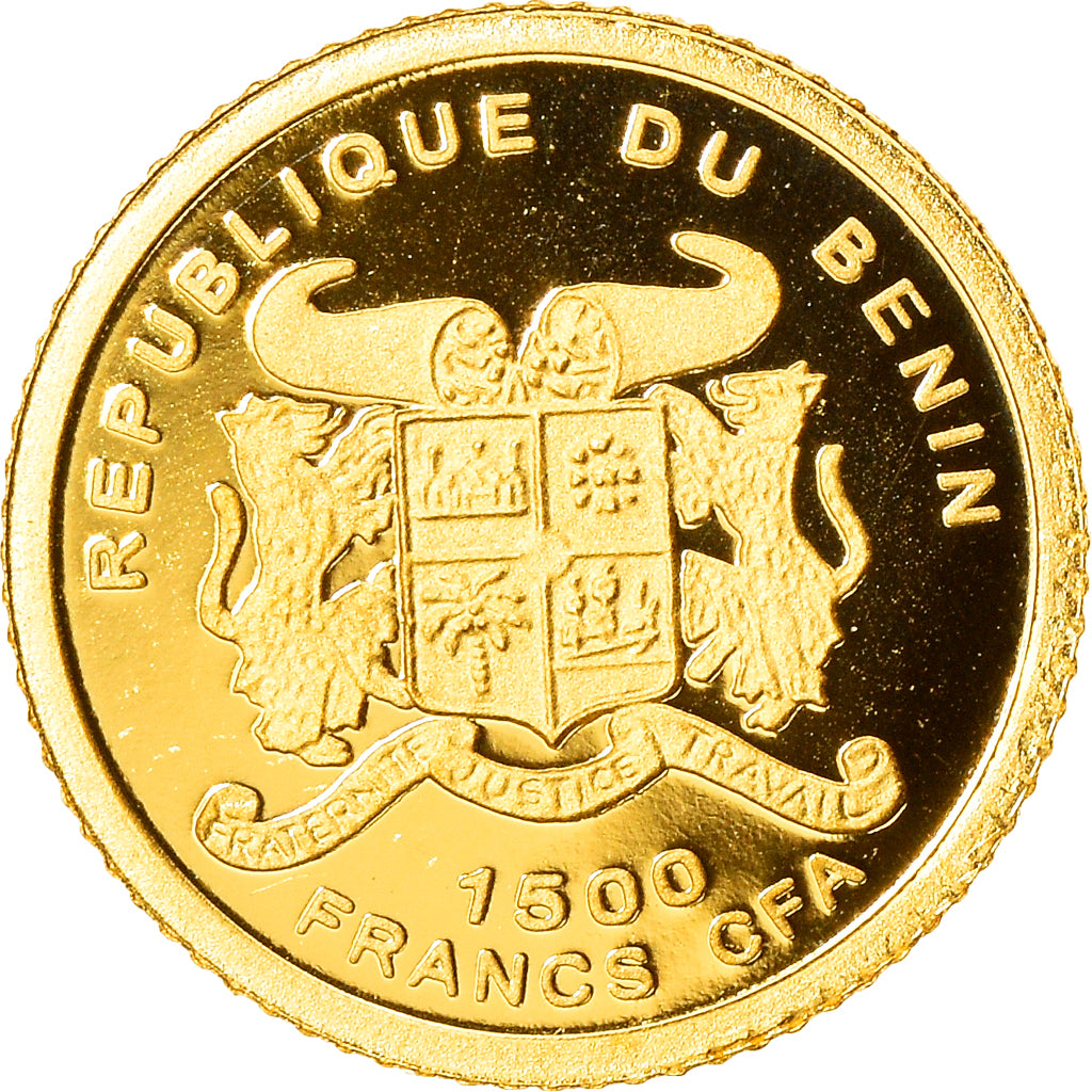 Moneta, Benin, Le Penseur de Rodin, 1500 Francs CFA, 2007, FDC, Oro