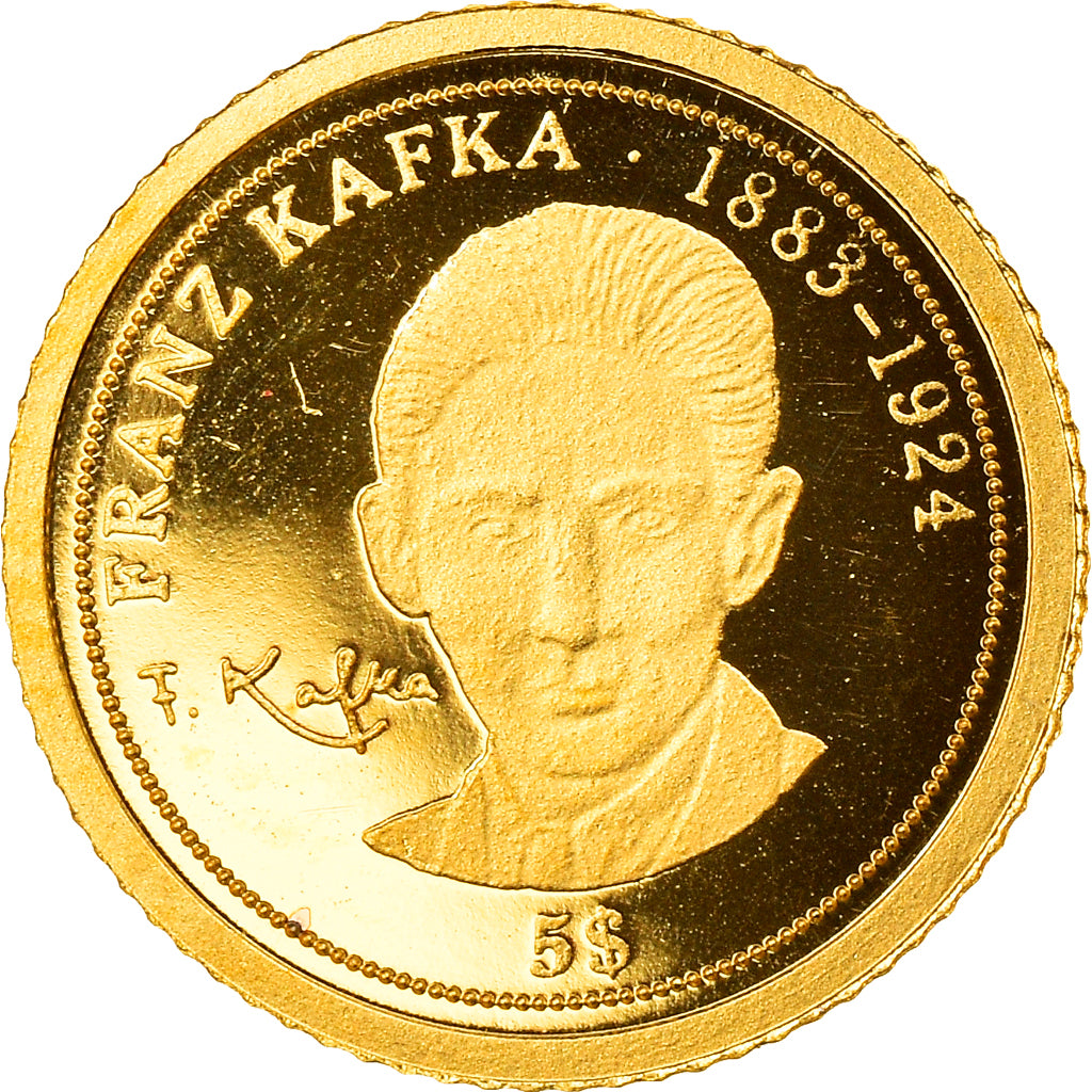 Moneta, Nauru, Franz Kafka, 5 Dollars, 2008, FDC, Oro