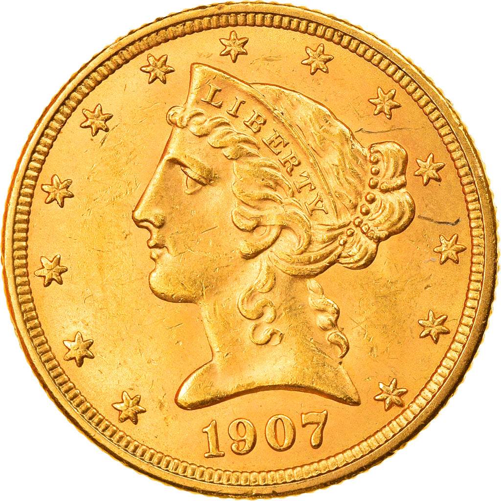 Munten, Verenigde Staten, Coronet Head, $5, Half Eagle, 1907, U.S. Mint, Denver