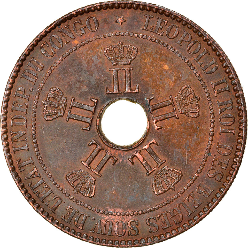 Moneta, Stato Libero del Congo, Leopold II, 10 Centimes, 1887, SPL-, Rame, KM:4