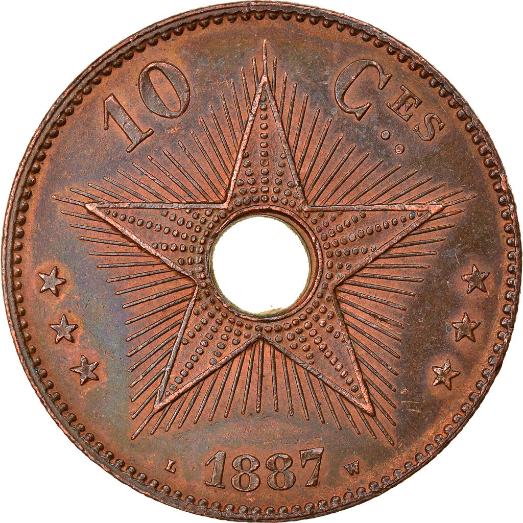 Moneta, Stato Libero del Congo, Leopold II, 10 Centimes, 1887, SPL-, Rame, KM:4
