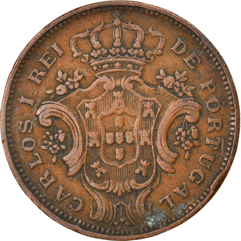 Moneta, Azzorre, 10 Reis, 1901, MB+, Rame, KM:17
