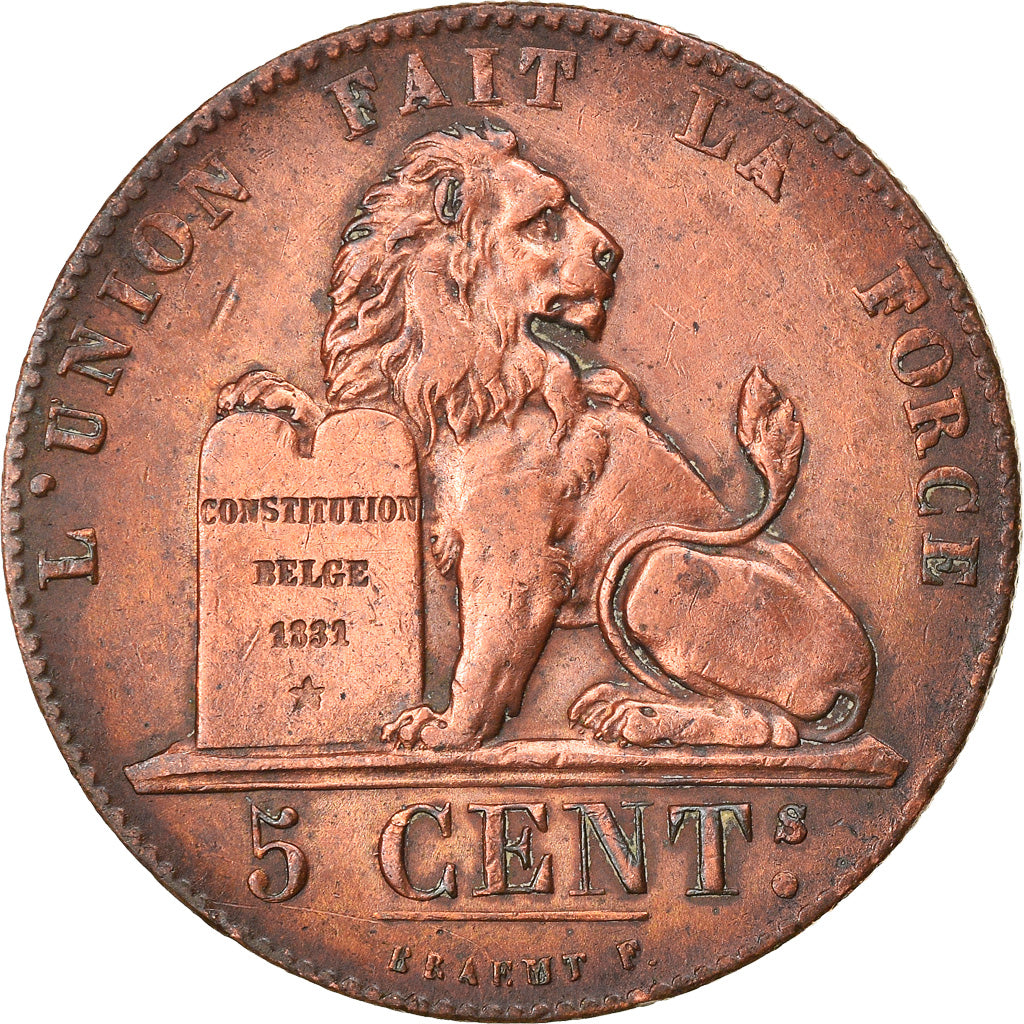 Münze, Belgien, Leopold I, 5 Centimes, 1852, SS, Kupfer, KM:5.1
