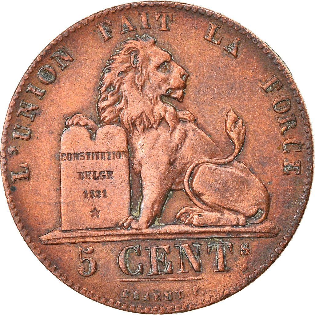 Moneta, Belgia, Leopold I, 5 Centimes, 1852, EF(40-45), Miedź, KM:5.1
