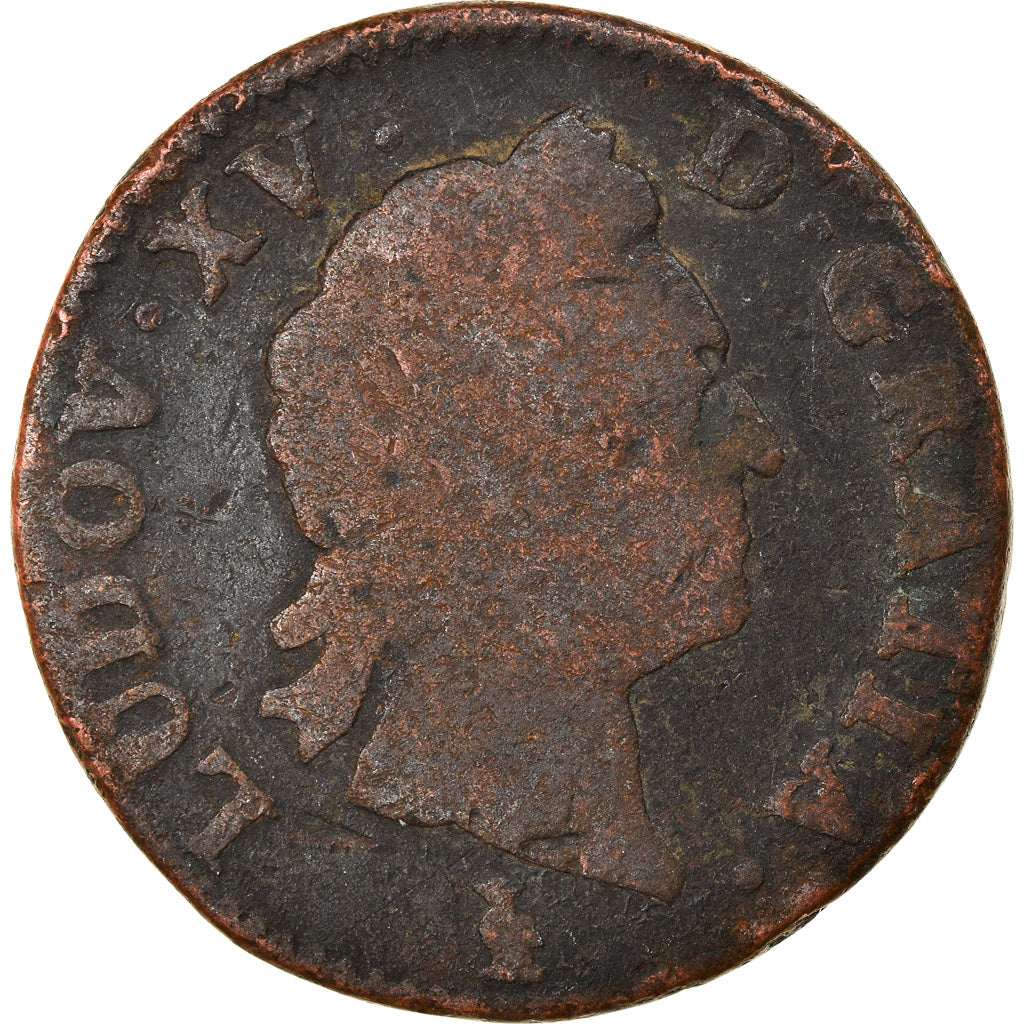 Moeda, França, Louis XV, Sol à la vieille tête, Sol, 1772, Troyes, F(12-15)