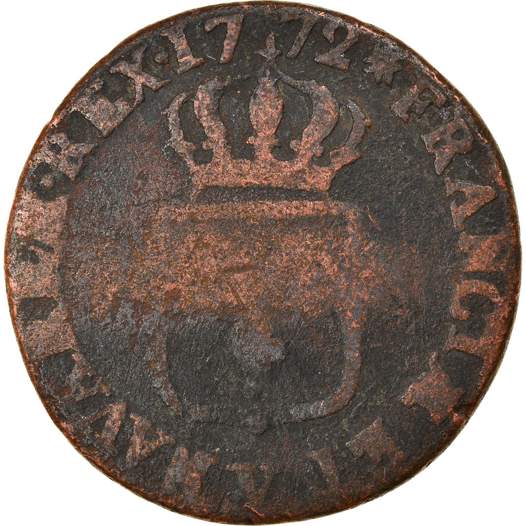 Moeda, França, Louis XV, Sol à la vieille tête, Sol, 1772, Troyes, F(12-15)