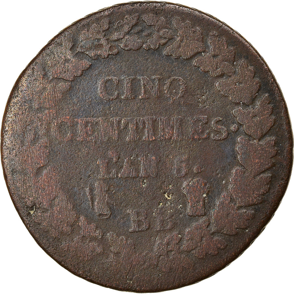 Moneta, Francja, Dupré, 5 Centimes, AN 5, Strasbourg, F(12-15), Bronze
