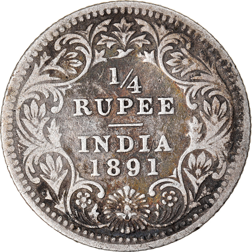 Moneta, INDIA - BRITANNICA, Victoria, 1/4 Rupee, 1891, Bombay, MB+, Argento