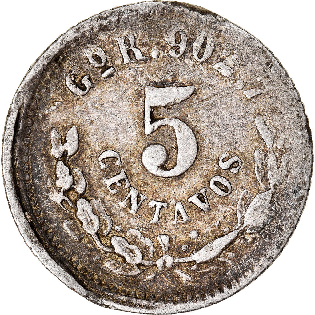 Münze, Mexiko, 5 Centavos, 1890, Guanajuato, S+, Silber, KM:398.5