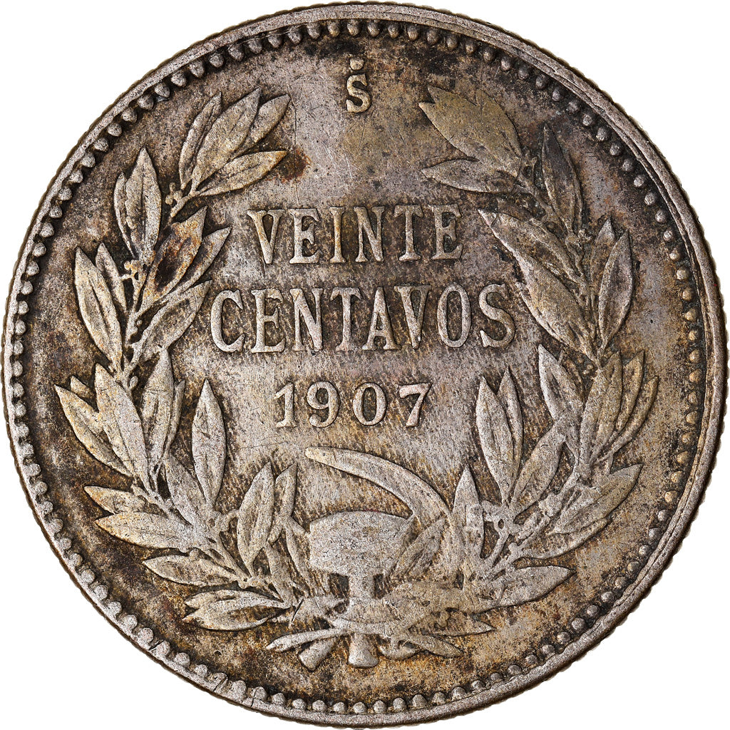 Moneta, Cile, 20 Centavos, 1907, Santiago, BB, Argento, KM:151.3