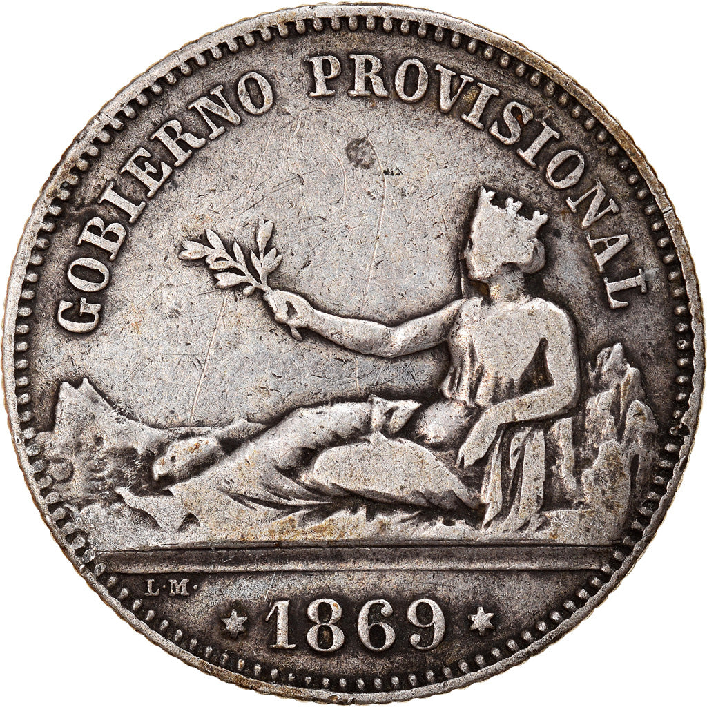 Moneta, Spagna, Provisional Government, Peseta, 1869, Madrid, BB, Argento