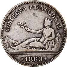 Monnaie, Espagne, Provisional Government, Peseta, 1869, Madrid, TTB, Argent