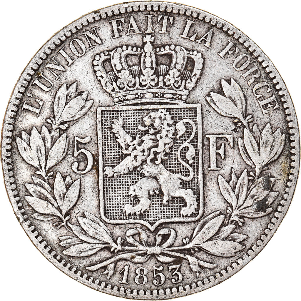 Münze, Belgien, Leopold I, 5 Francs, 5 Frank, 1853, S+, Silber, KM:17
