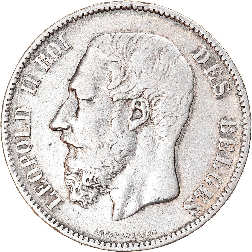 Moeda, Bélgica, Leopold II, 5 Francs, 5 Frank, 1867, VF(30-35), Prata, KM:24