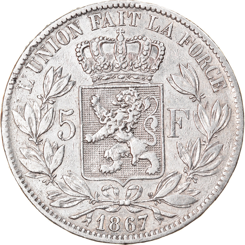 Moeda, Bélgica, Leopold II, 5 Francs, 5 Frank, 1867, VF(30-35), Prata, KM:24