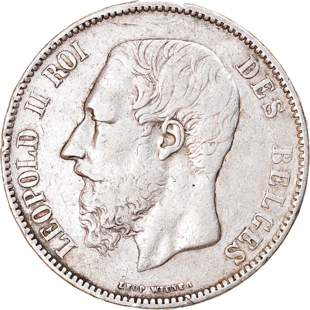 Moeda, Bélgica, Leopold II, 5 Francs, 5 Frank, 1867, VF(30-35), Prata, KM:24