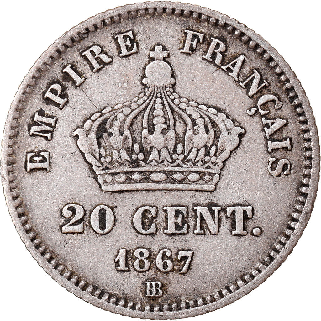 Moneda, Francia, Napoleon III, Napoléon III, 20 Centimes, 1867, Strasbourg