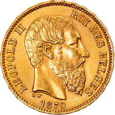 Moeda, Bélgica, Leopold II, 20 Francs, 20 Frank, 1870, AU(55-58), Dourado