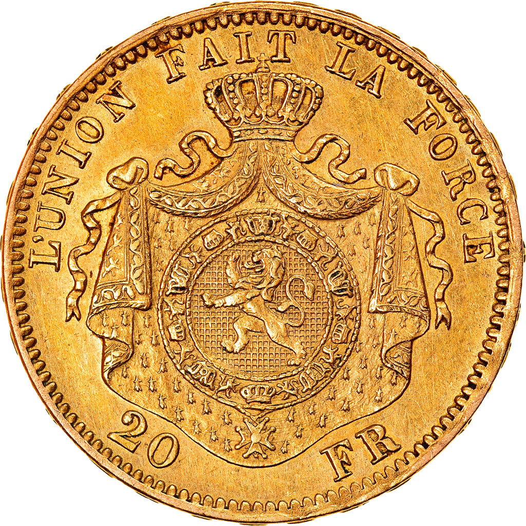 Coin, Belgium, Leopold II, 20 Francs, 20 Frank, 1870, AU(55-58), Gold, KM:32