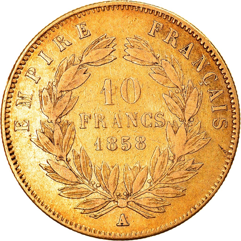Munten, Frankrijk, Napoleon III, 10 Francs, 1858, Paris, FR+, Goud, KM:784.3