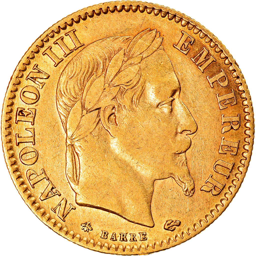 Moneta, Francia, Napoleon III, 10 Francs, 1865, Paris, BB+, Oro, KM:800.1