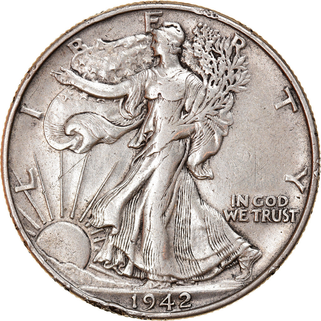 Coin, United States, Walking Liberty Half Dollar, Half Dollar, 1942, U.S. Mint
