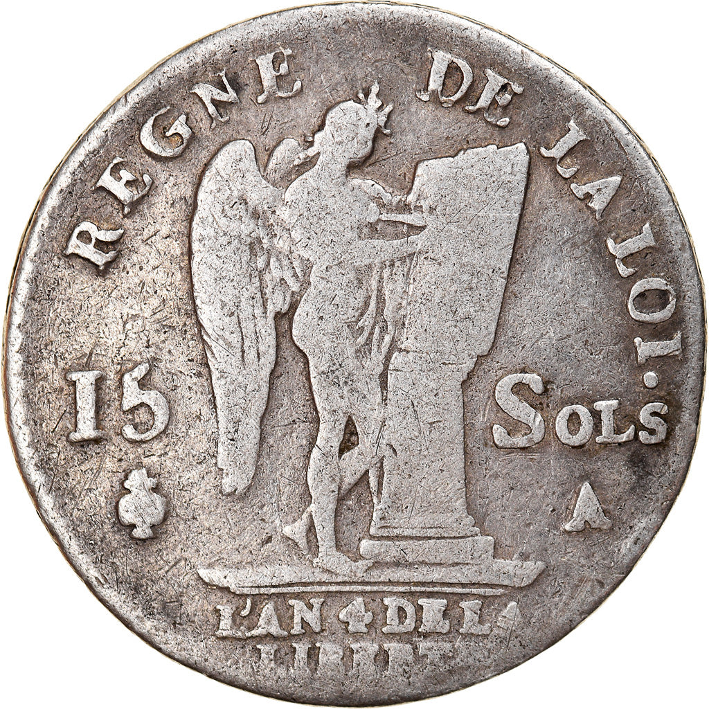 Moeda, França, 15 sols françois, 15 Sols, 1/8 ECU, 1792, Paris, VF(20-25)
