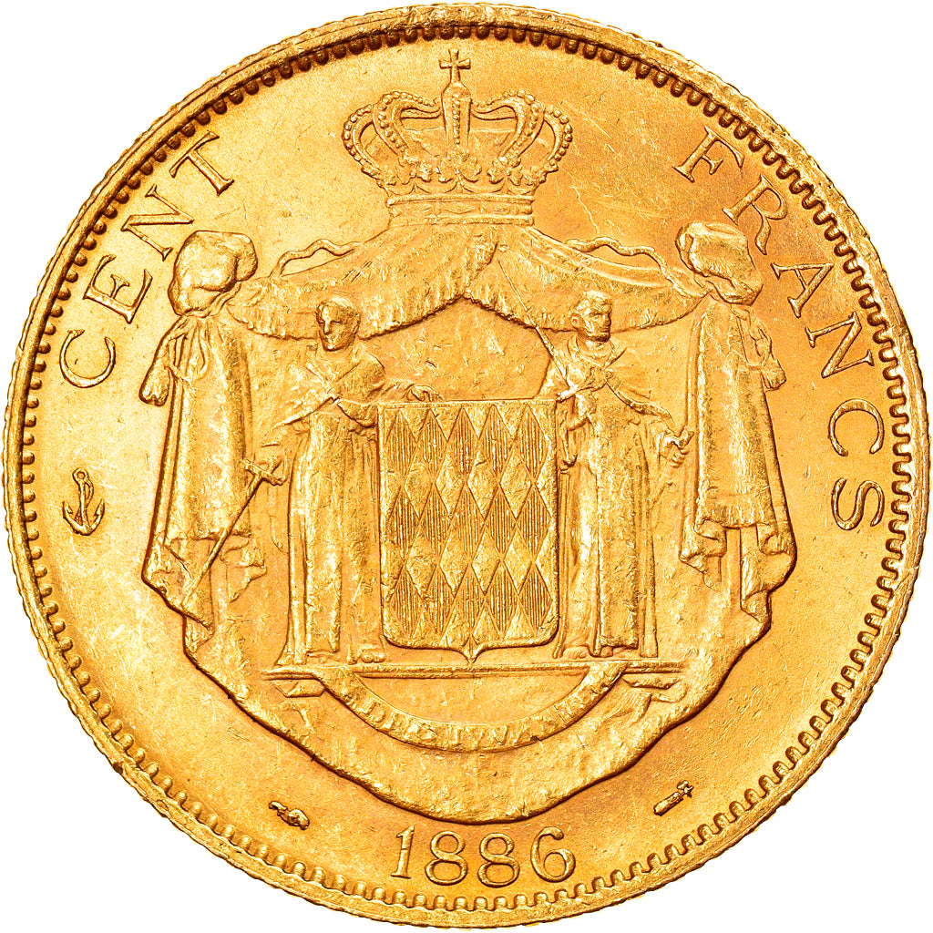 Moneda, Mónaco, Charles III, 100 Francs, Cent, 1886, Paris, MBC+, Oro, KM:99