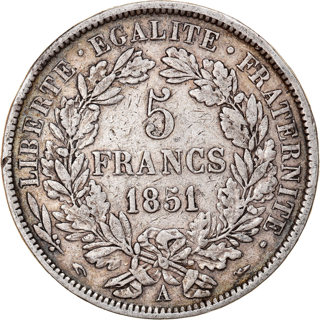 Moneta, Francia, Cérès, 5 Francs, 1851, Paris, MB+, Argento, KM:761.1
