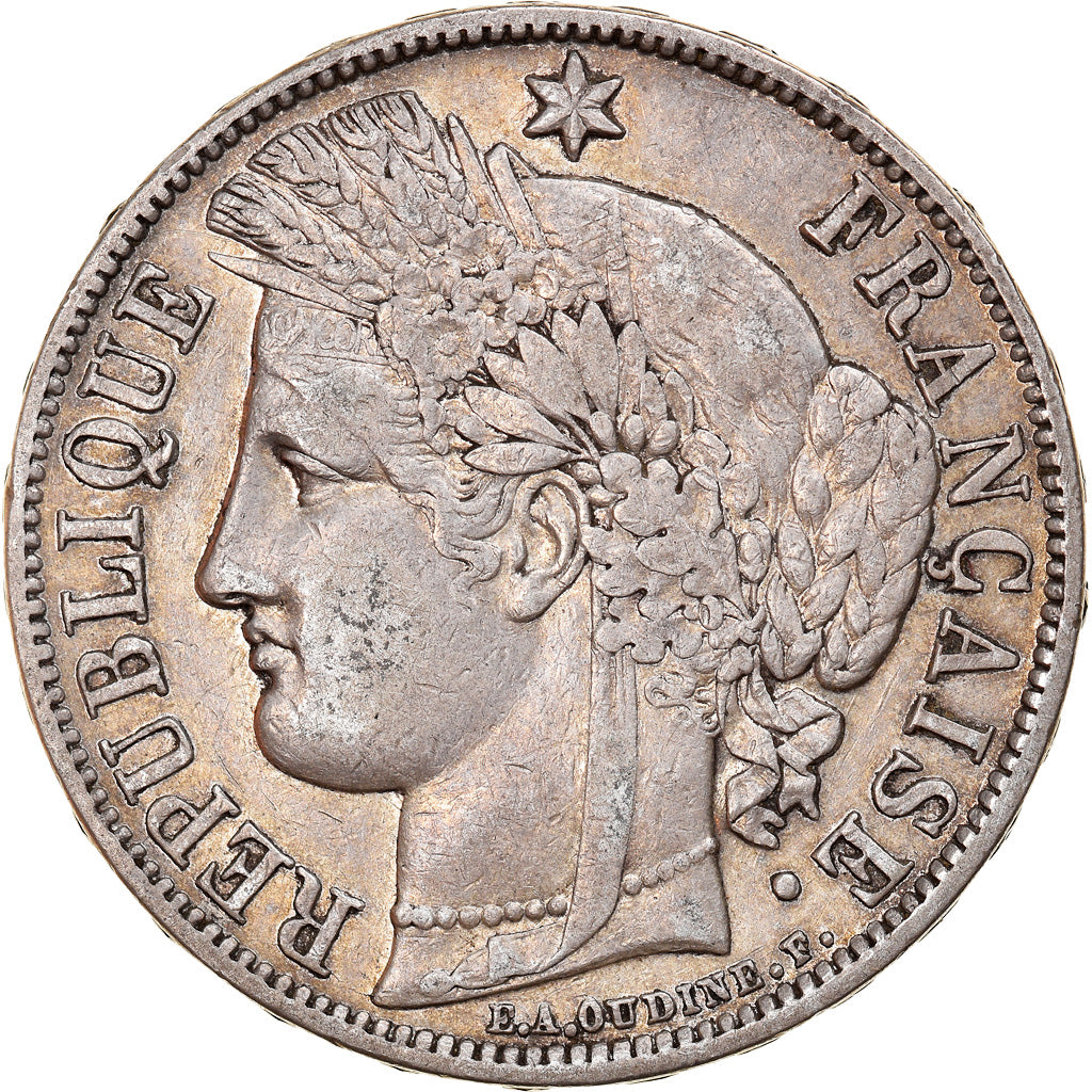 Moeda, França, Cérès, 5 Francs, 1870, Paris, EF(40-45), Prata, KM:819