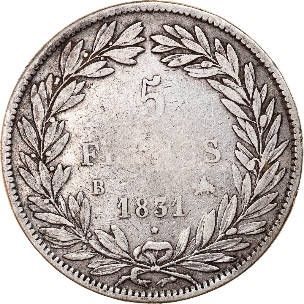 Moneta, Francia, Louis-Philippe, 5 Francs, 1831, Rouen, MB, Argento, KM:735.2