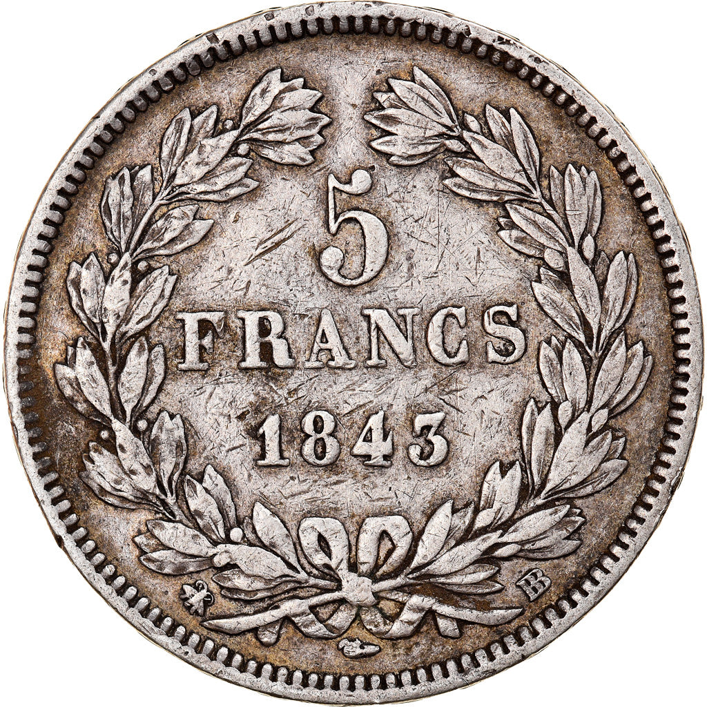Münze, Frankreich, Louis-Philippe, 5 Francs, 1843, Strasbourg, S+, Silber