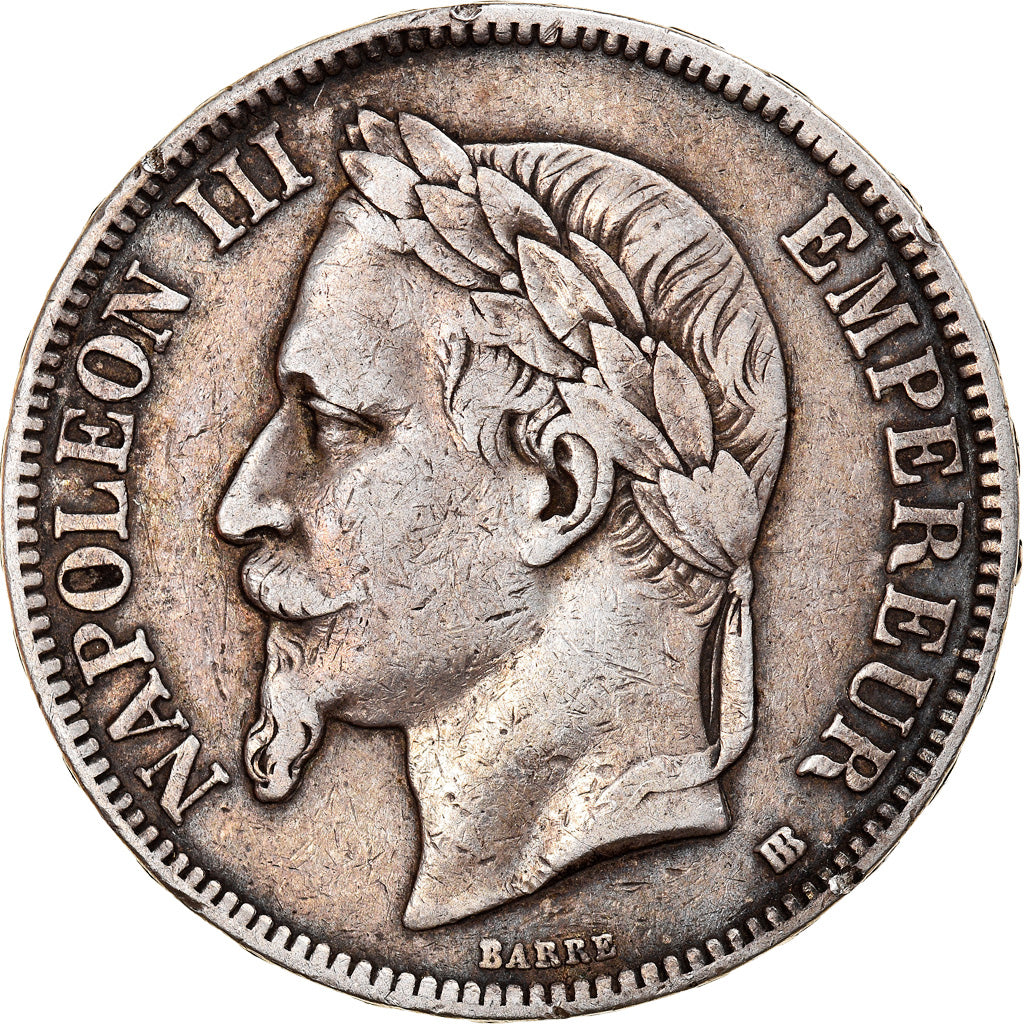 Moneta, Francia, Napoléon III, 5 Francs, 1867, Strasbourg, BB, Argento