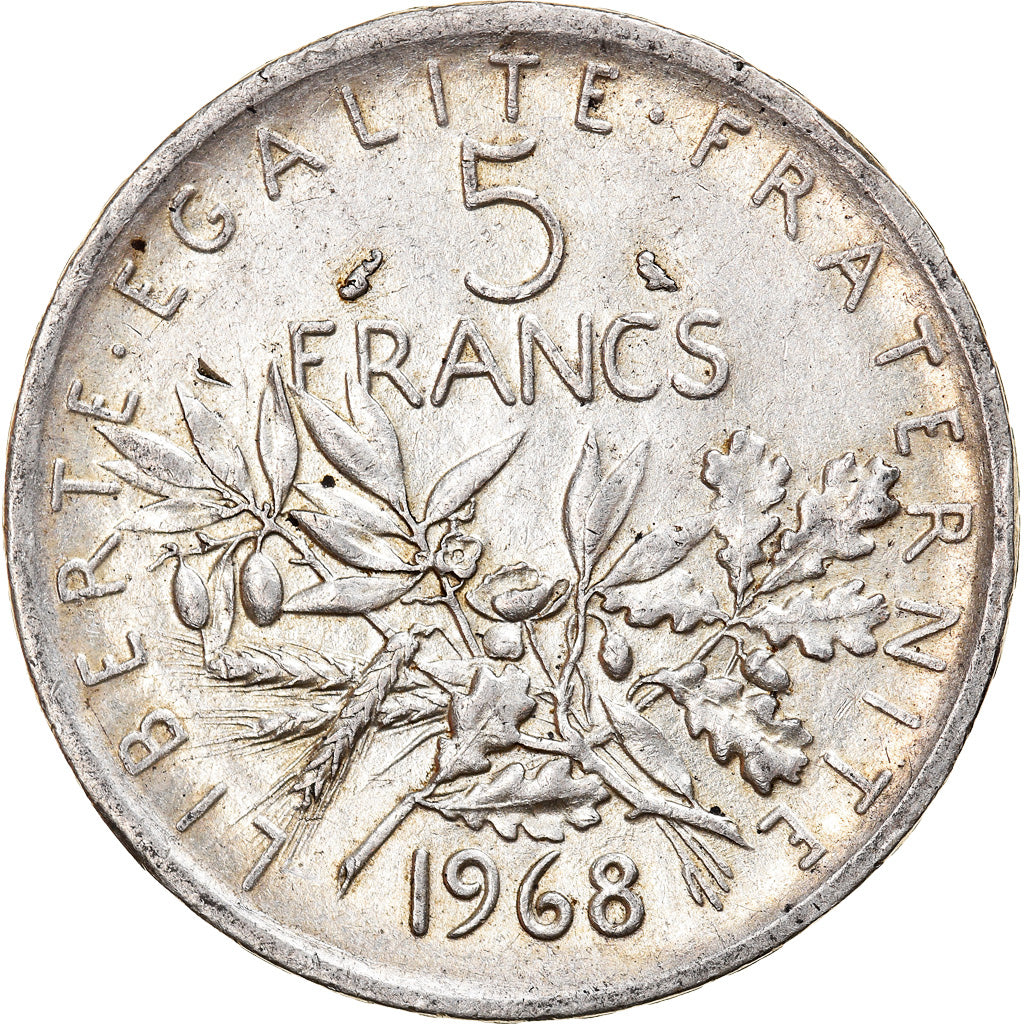 Moneda, Francia, Semeuse, 5 Francs, 1968, MBC+, Plata, KM:926, Gadoury:770