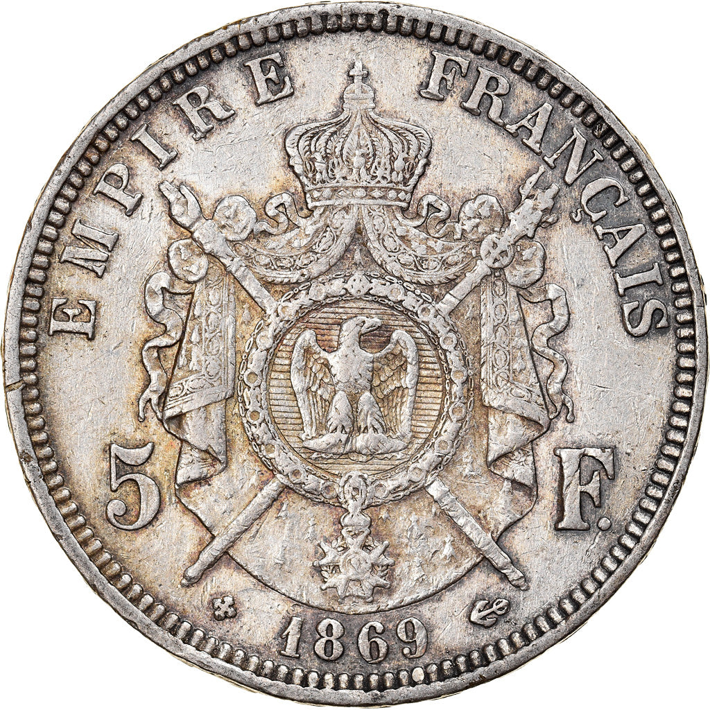 Moneta, Francia, Napoléon III, 5 Francs, 1869, Strasbourg, BB, Argento