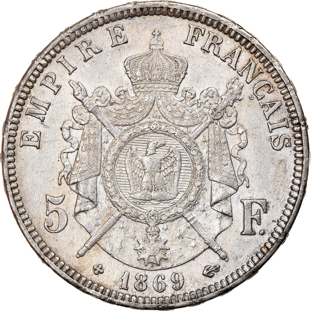 Munten, Frankrijk, Napoléon III, 5 Francs, 1869, Strasbourg, ZF+, Zilver
