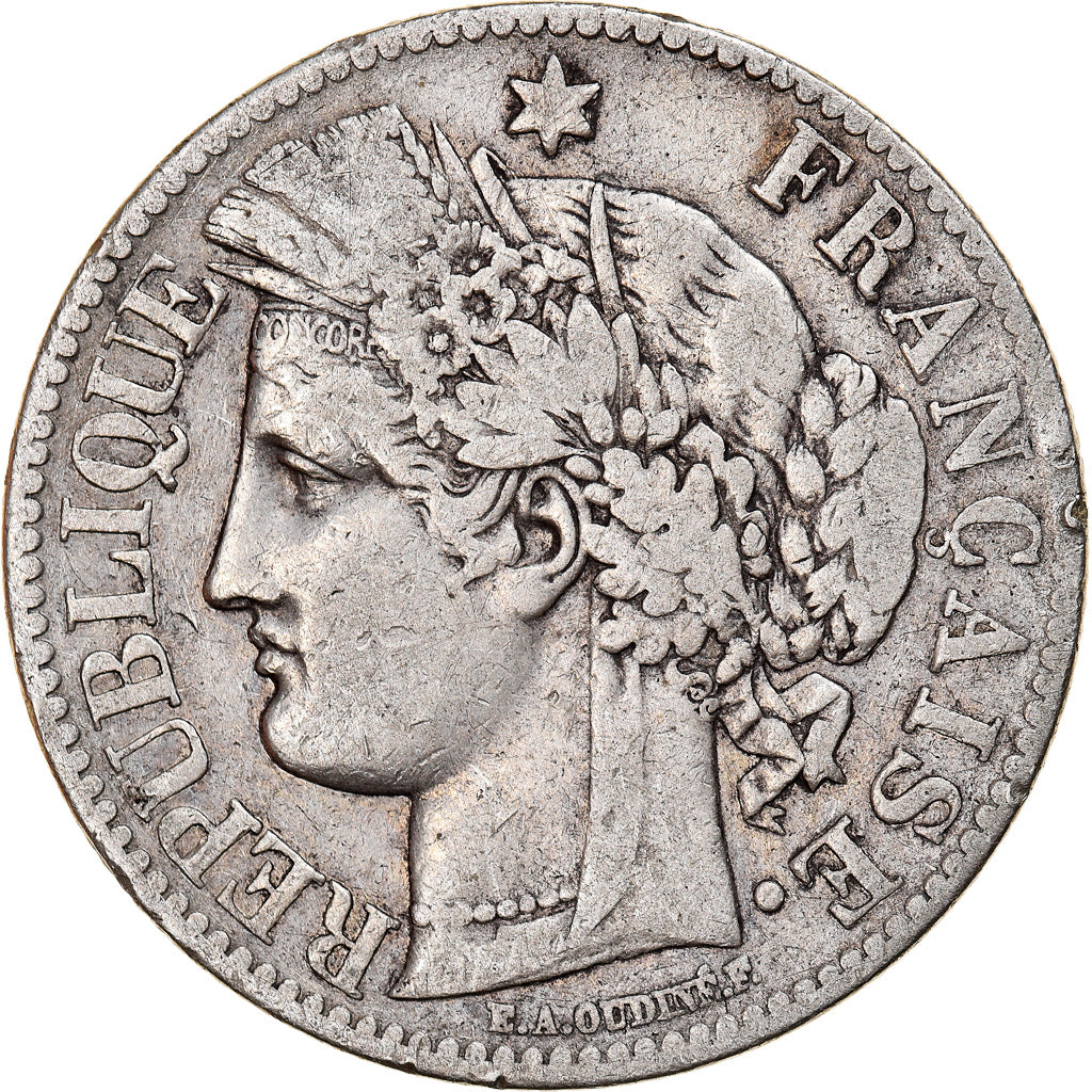 Moeda, França, Cérès, 2 Francs, 1871, Bordeaux, VF(30-35), Prata, KM:817.2