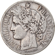 Moeda, França, Cérès, 2 Francs, 1871, Bordeaux, VF(30-35), Prata, KM:817.2