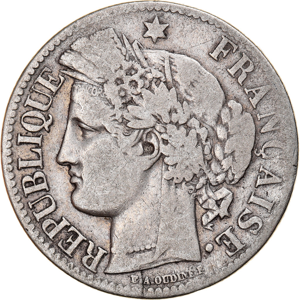 Coin, France, Cérès, 2 Francs, 1871, Bordeaux, grand K, VF(30-35), Silver