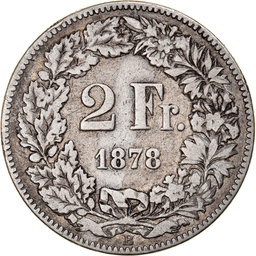 Moneta, Svizzera, 2 Francs, 1878, Bern, MB+, Argento, KM:21