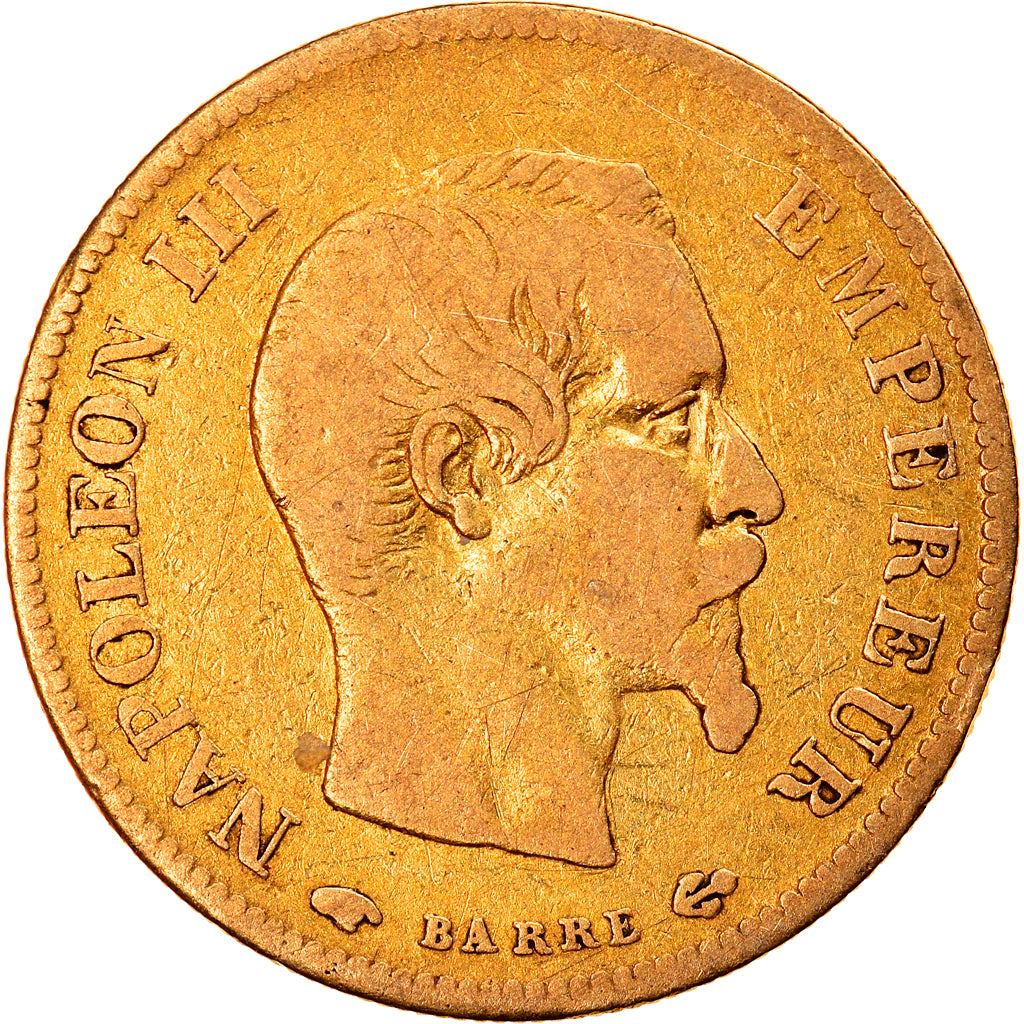Moneda, Francia, Napoleon III, 10 Francs, 1856, Paris, BC+, Oro, KM:784.3