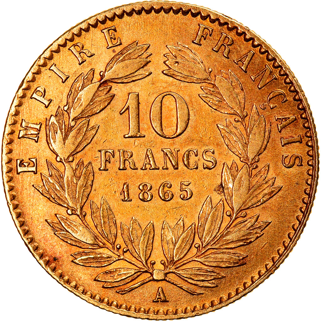 Moeda, França, Napoleon III, 10 Francs, 1865, Paris, AU(50-53), Dourado