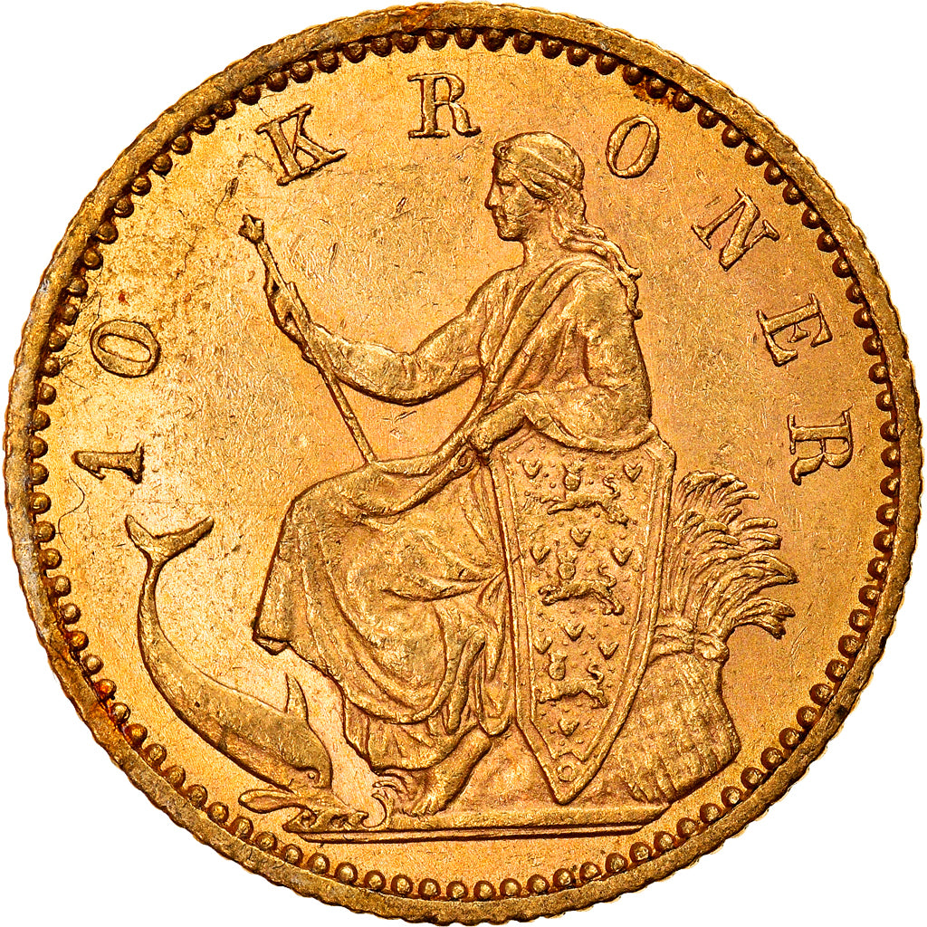 Moneta, Danimarca, Christian IX, 10 Kroner, 1900, Copenhagen, SPL, Oro, KM:790.2