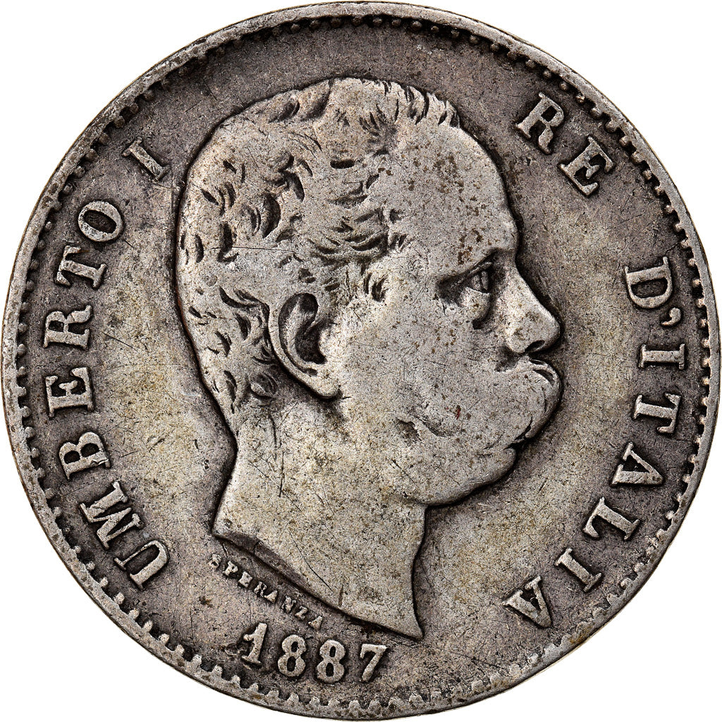 Munten, Italië, Umberto I, Lira, 1887, Milan, FR+, Zilver, KM:24.2