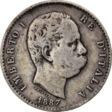 Munten, Italië, Umberto I, Lira, 1887, Milan, FR+, Zilver, KM:24.2