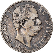 Moneda, Italia, UMBERTO I RE D'ITALIA, 2 Lire, 1886, Rome, BC+, Plata