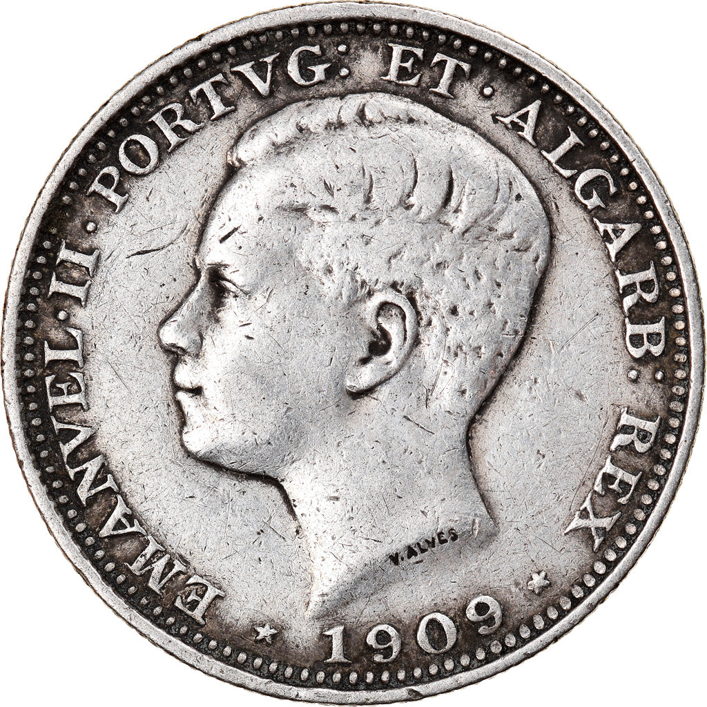 Moeda, Portugal, Manuel II, 200 Reis, 1909, Paris, EF(40-45), Prata, KM:549