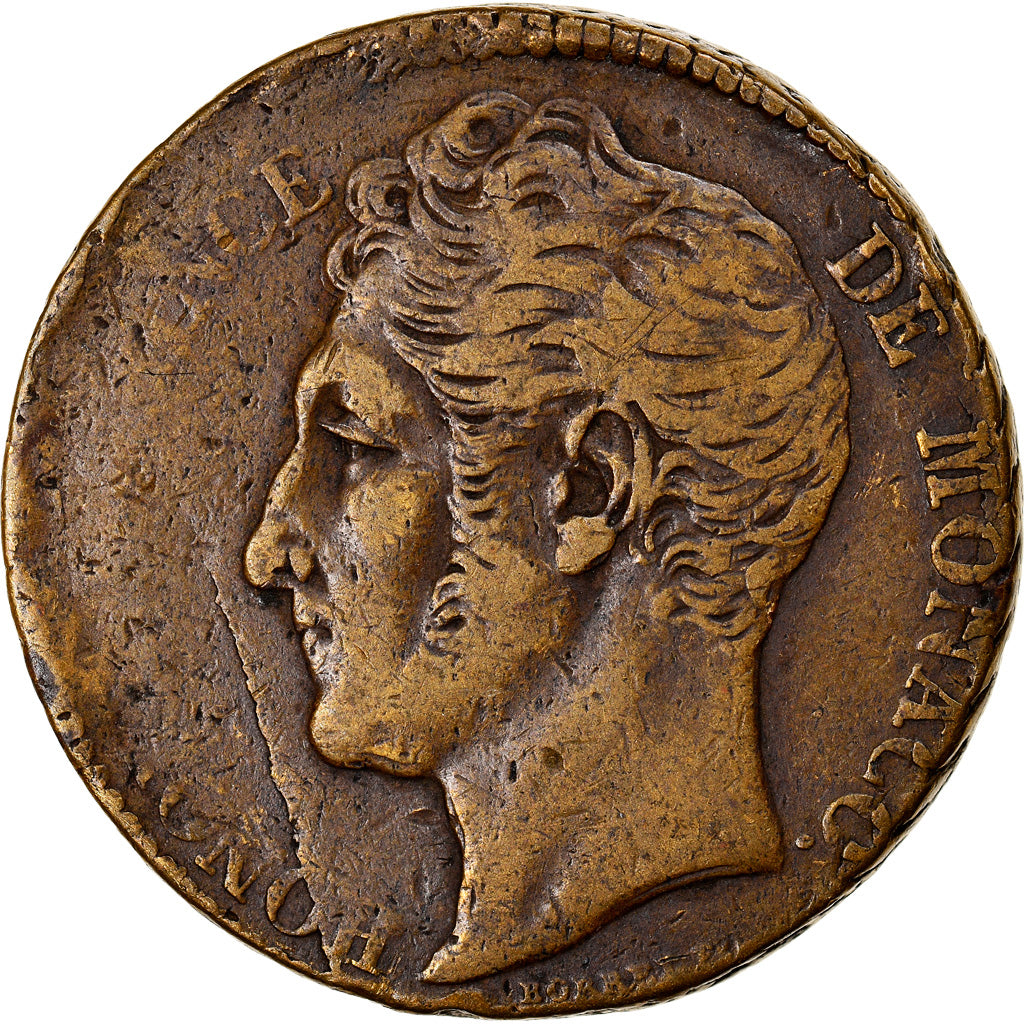 Moneta, Monaco, Honore V, 5 Centimes, Cinq, 1837, Monaco, Grosse tête, BB