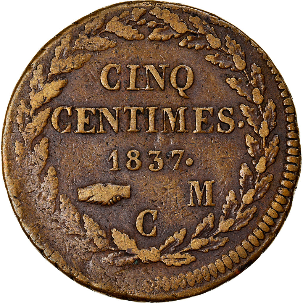 Moneta, Monaco, Honore V, 5 Centimes, Cinq, 1837, Monaco, Grosse tête, BB