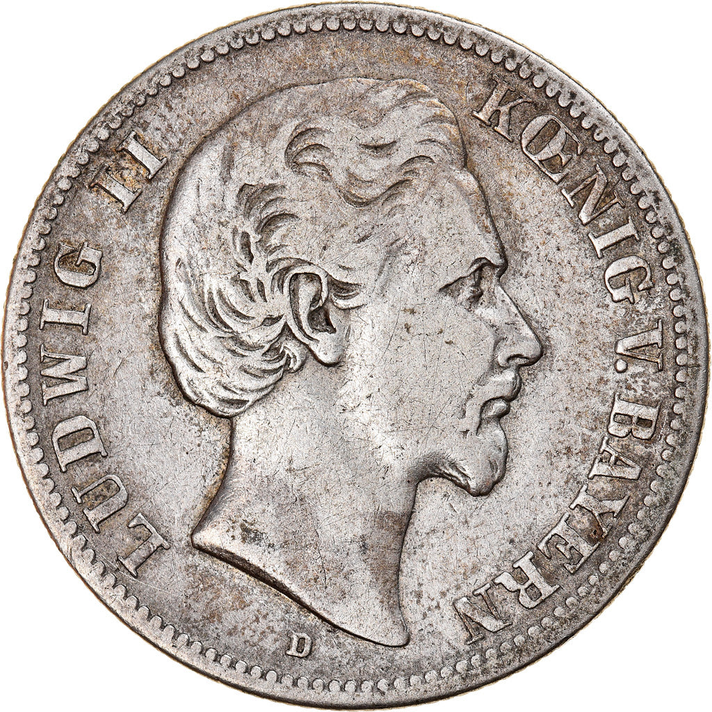 Moneta, Stati tedeschi, BAVARIA, Ludwig II, 2 Mark, 1877, MB+, Argento, KM:903